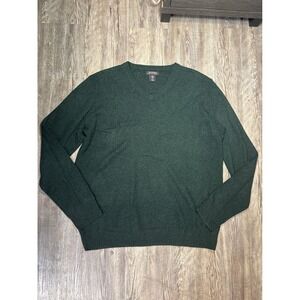 Issac Mizrahi Cashmere 100% Men's V-Neck Sweater Long Sleeve Pullover Green